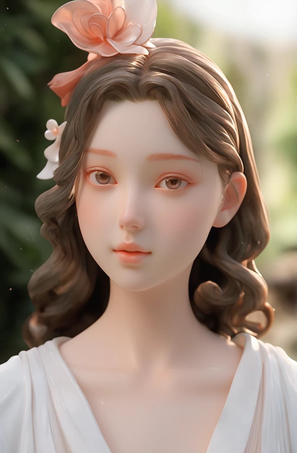 Sculpture out, realism:1 girl, Hair accessories, close up, Pure white skin, Movie Lighting, Celadon