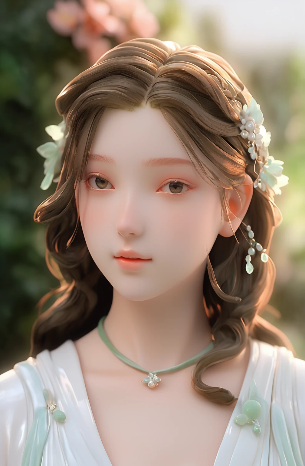 Sculpture out, realism:1 girl, Hair accessories, close up, Pure white skin, Movie Lighting, Celadon