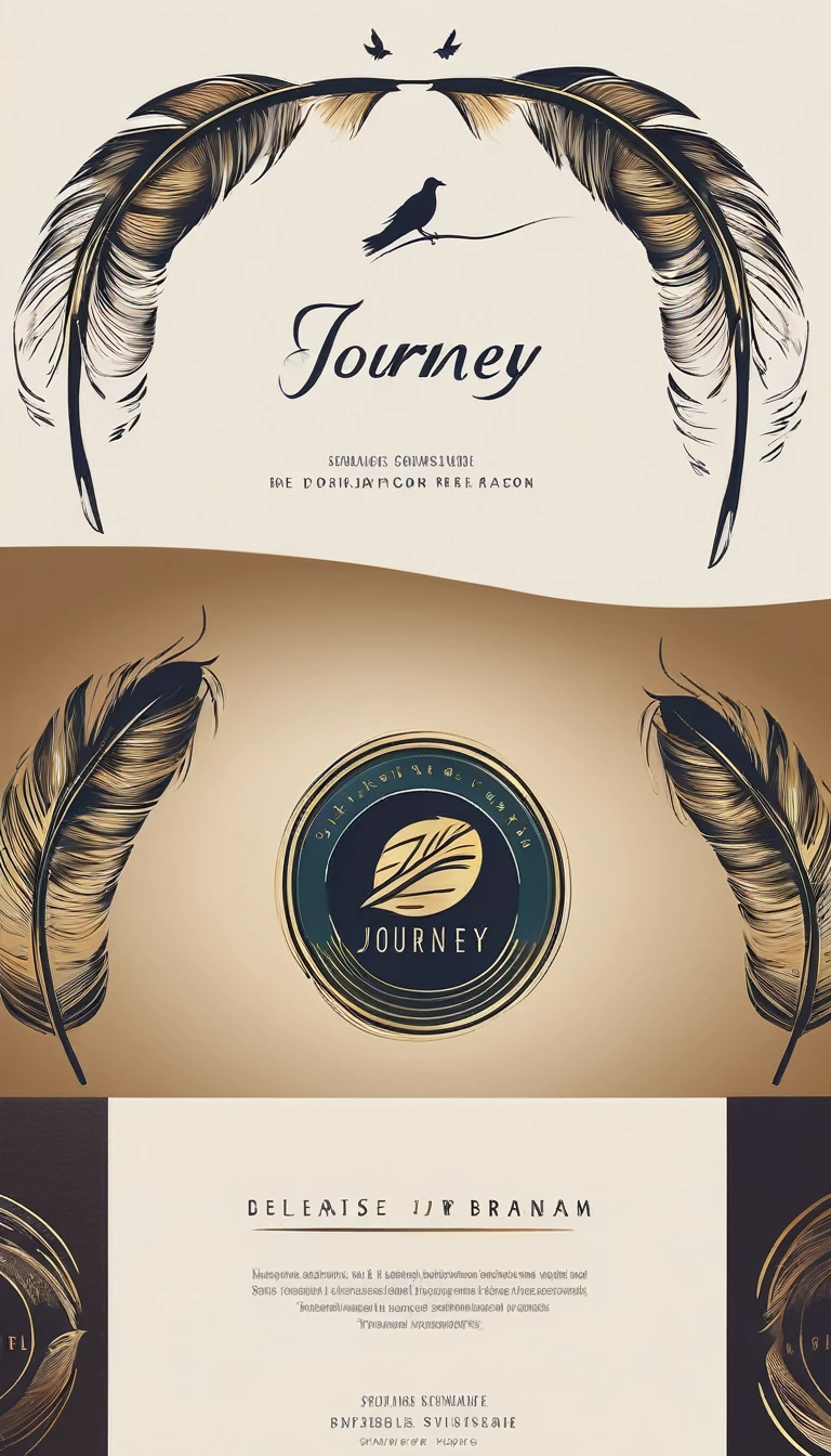 Design a logo that visually represents the concept of 'journey' and 'transformation' for a brand that celebrates the pursuit of dreams and memories, using a stylized feather and bird icon
