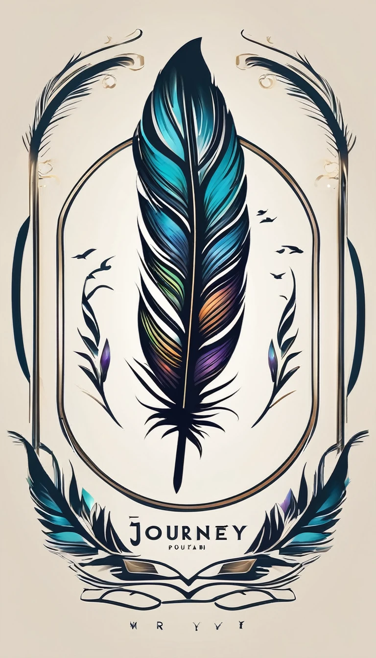Design a logo that visually represents the concept of 'journey' and 'transformation' for a brand that celebrates the pursuit of dreams and memories, using a stylized feather and bird icon