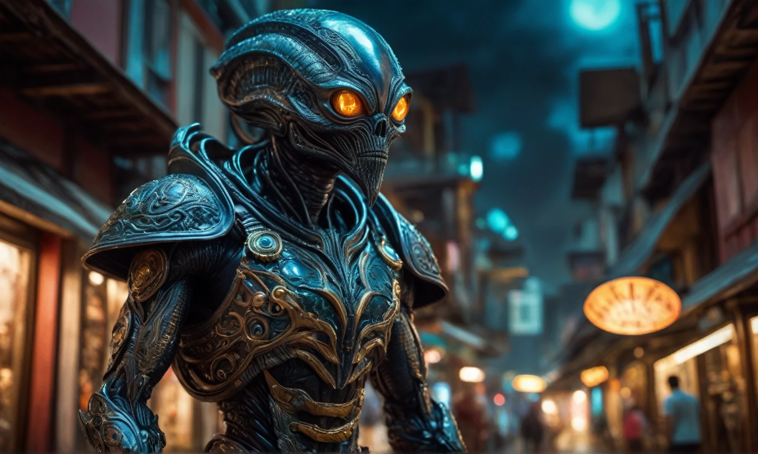 full-body-shot,niobium Manganite (The Alien Entity:Caribbean:0.5), wants eat,survival in criminal city of future,Cinematic,soft colors, Technicolor,natural skin textures, hyper realism, hyper detailed,Extremely detailed,High contrast,Masterpiece,Realistic,Ultra Detailed, intricate details,realistic humid leather,extremely intricate,Epic Realistic, cinematic style,irina yermolova,high contrast,HDR,extremely detailed, [deep night landscape],masterpiece,intricate details,faded,eyes extremely detailed, high detailed eyes,8k resolution,RAW,retina, Nikon Z9