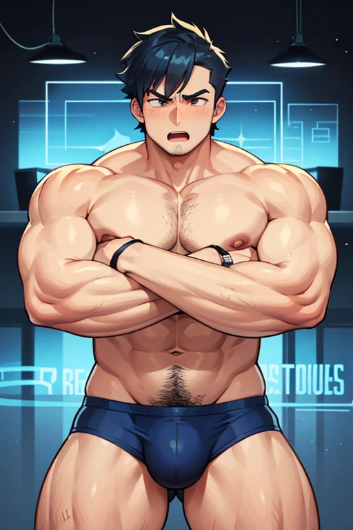 Ash Ketchum and from Pokémon flexing his biceps in a coach's office staring at a hypnotic spiral at the coach's orders under hypnosis with glowing red eyes as he grows into big dumb sweaty hairy muscular football jock bro. Flat top buzzcut haircut. Hyper muscles. Massive muscles. Big biceps. Big triceps. Big traps. Broad shoulders. Big pecs. Bulging crotch. Hyper crotch bulge. Dumber and dumber. Blank stare with open mouth while saying, "I am a dumb jock.... I obey.... Dumber and dumber.... Yes, Coach.... I'm your player, Coach. Whatever you say.... Dumb jocks must obey.... Flex, ... grow, ... and obey.... Huhuhuhuh...." Slumped shoulders. Hypnosis. Brainwashing. Bigger and dumber jock bro. Assimilation. Transformation into big dumb muscular jock bro. Slumped shoulders. Massive crotch bulge. Bulging glutes. Thick stubble. Hairy armpits. Repeating triggers to be dumber and dumber each time he says them to think and focus only on growing muscle and being the perfect football jock. Dimwit. Dullard. Bro. Stupid. Musclehead. Mass hypnosis. Entranced.