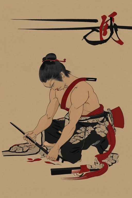 Samurai committing seppuku
Man
Ukiyoe-like design