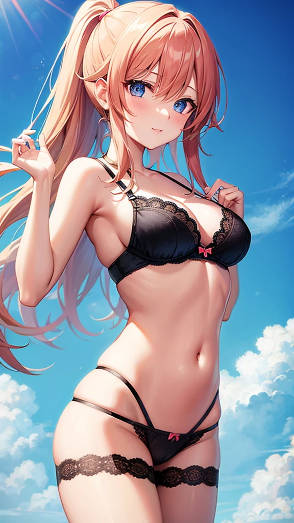 Make an anime girl wearing panties and bra