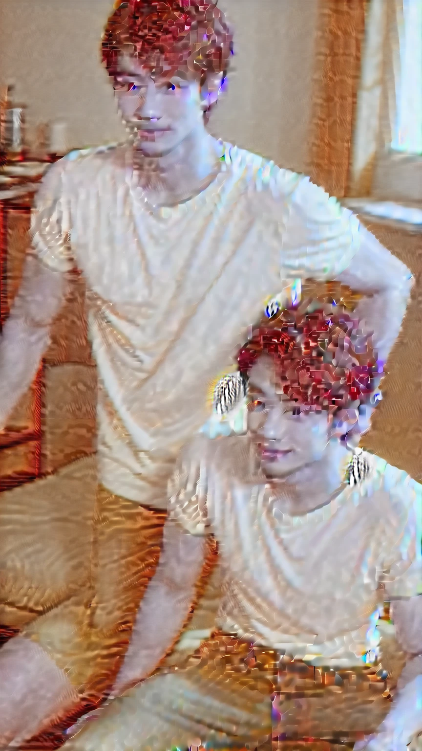 The 28-year-old refreshing and handsome korean man in studio, in studio, jeans, sneakers, smile,(real photos)(Natural light on face)、korean 28-year-old man, white t-shirt, muscular、(top quality)、Super detailed、(masterpiece)、 Ultra high quality、(masterpiece)、Ultra high quality、very beautiful hair、bright photos、As handsome as a model、As handsome as an ido