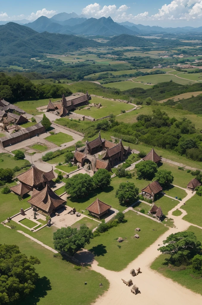Ceie uma imagem de fantasia medieval de uma cidade em chamas sendo atacada por gnolls