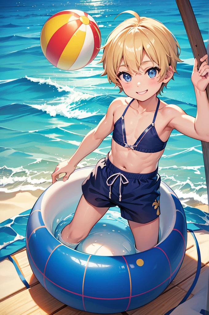 Kagamine Rin、Swimwear、Are standing、Beach、smile、(tiny chest:1.2)、