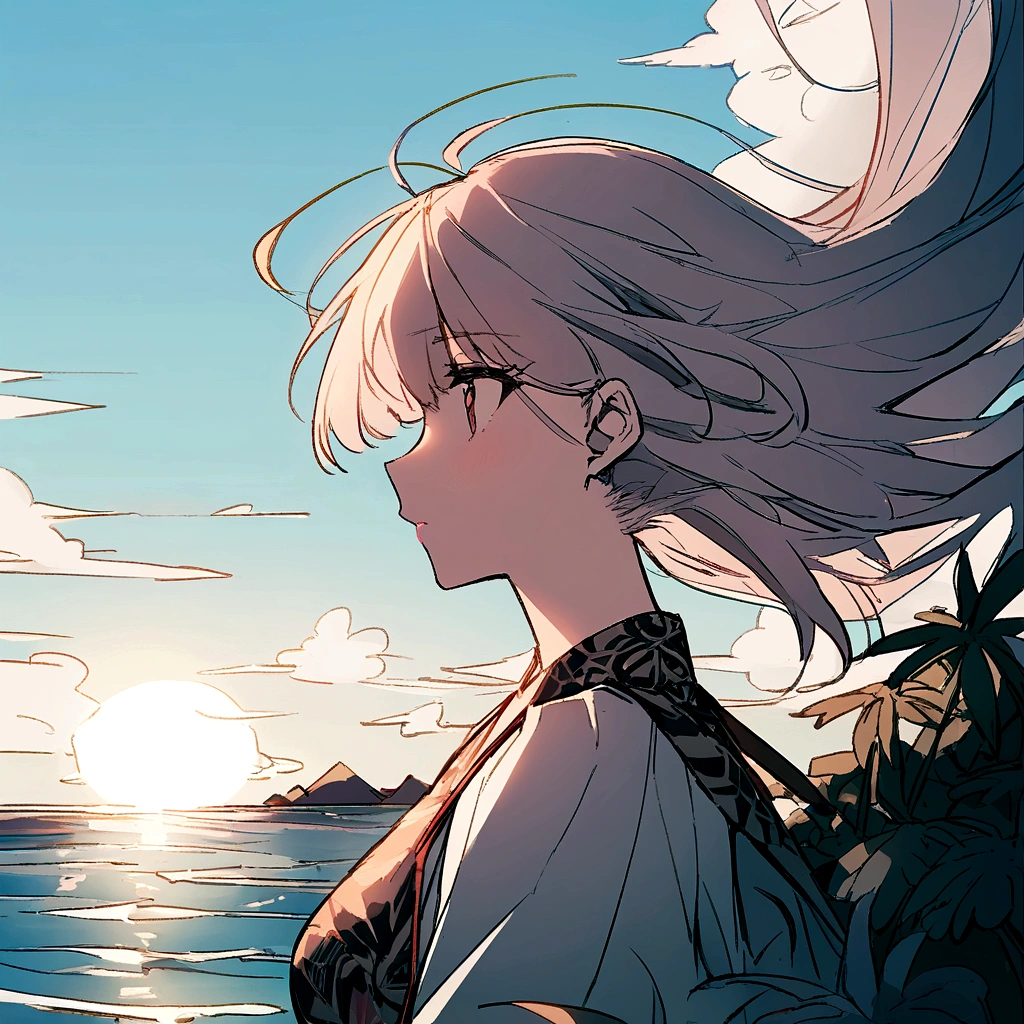 god様、Woman in the rear、island、Ocean、summer、god々Shii、物寂Shii、profile