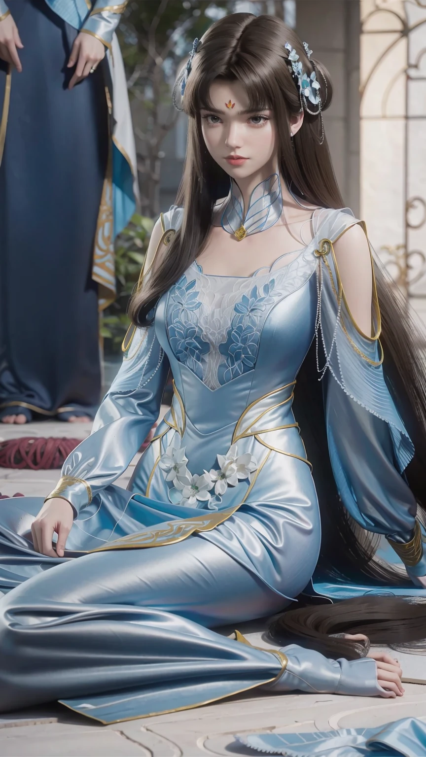 A beautiful young woman,Long hair,Wearing pajamas,Sitting on the bed,barefoot,Wearing a dress,Side-lying,Cross-legged,Full body shot,(Best picture quality,4k,8k,high-definition,excellent work:1.2),Ultra Detail,(Realistic,Realistic,Realistic:1.37),Delicate eyes,Delicate lips,Extremely detailed face and eyes,Long eyelashes,Natural light,Warm colors,Soft Focus,,portrait,Chiaroscuro,Deep scene,Cyan eyes,Jade Hands,Clear fingers