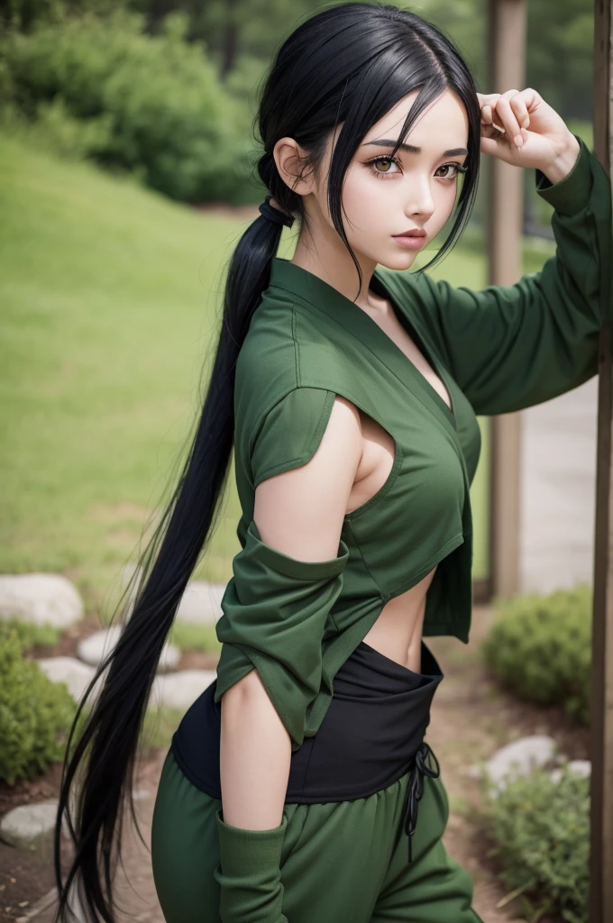 naruto girl with black hair and green clothes