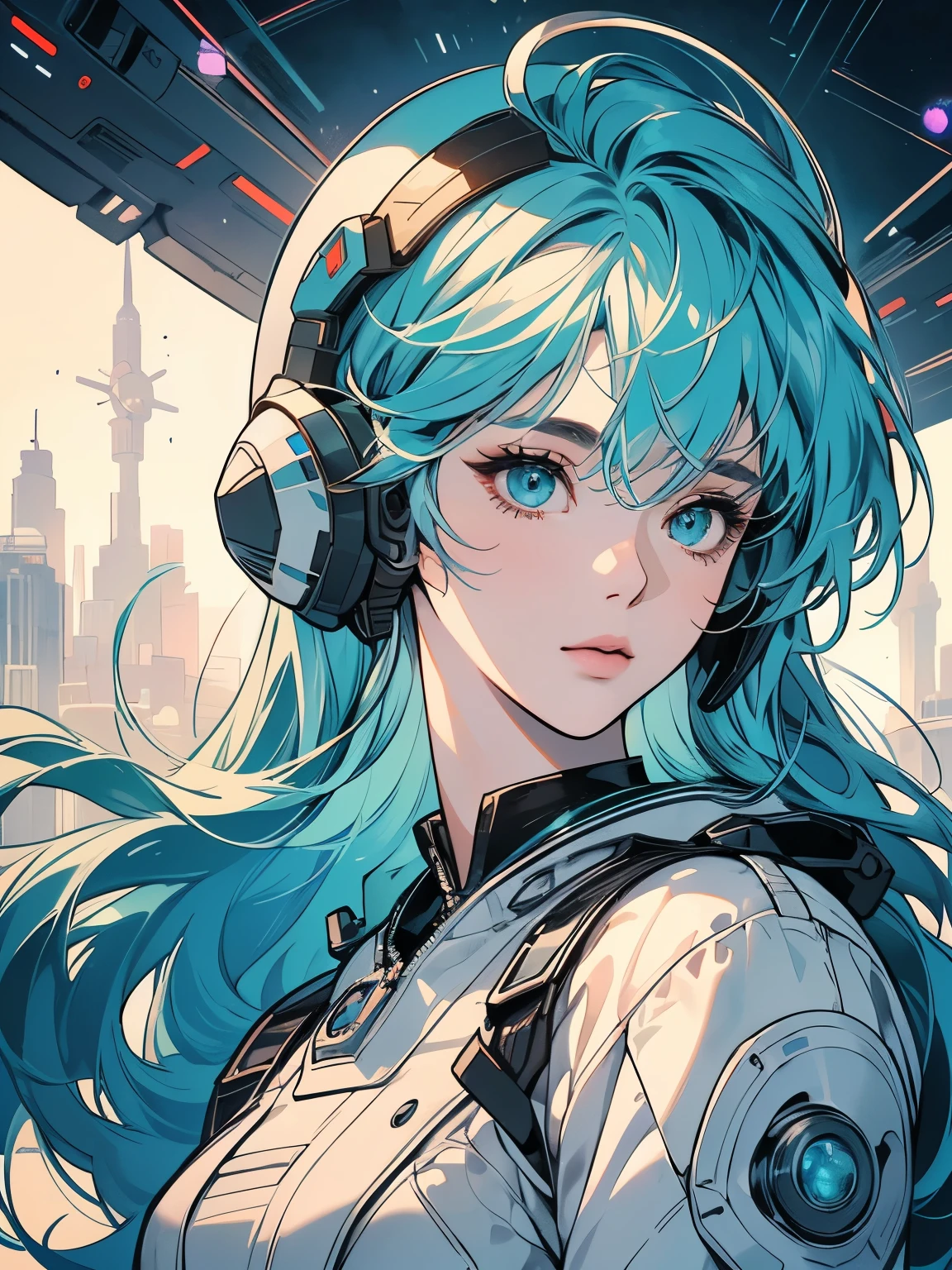 One beautiful woman, inside a spaceship, perfect machine, spacesuit, looking at camera, perfect face, zero gravity, outer space, lots of wires, switchboard, perfect and detailed machine, detailed hair, (((Various angles))), cockpit, upper body shot, most beautiful woman alive, head shot , Super detailed background, top quality, Unique and beautiful eyes, (((Various unique hairstyles))) Ghost in the Shell, Long shot, Panorama,(((Various hair color))), sparkling eyes,Outer space in the background, Unique and perfect face, Pale Lighting, shoot from above, (((Ultra-detailed Complex design mechanical helmets))),Pale green hair