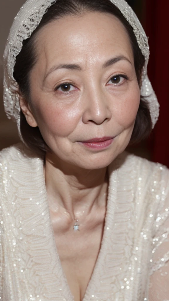 Late Elderly, gravure, Face close-up, Heavy makeup, Highest quality, Super detailed, Realistic, Highly detailed skin, Perfect Anatomy, (chinese mature woman), (alone), 100 years old, Big Breasts, Mature Pornstar, Glamour, Sexy, Chromo White Skin, View Viewer,