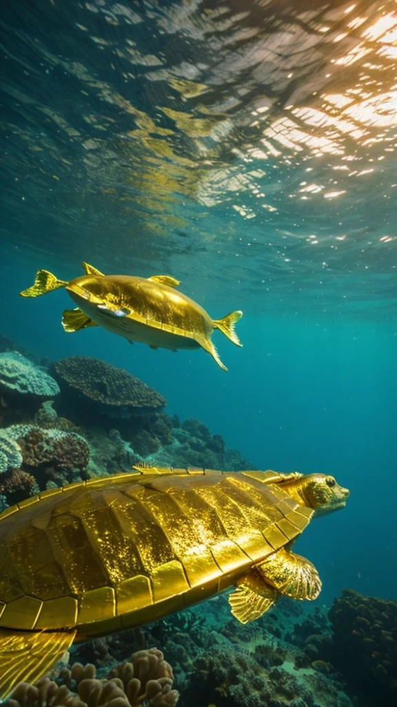 A place where there is a golden turtle in the sea full of fish that heals the soul
