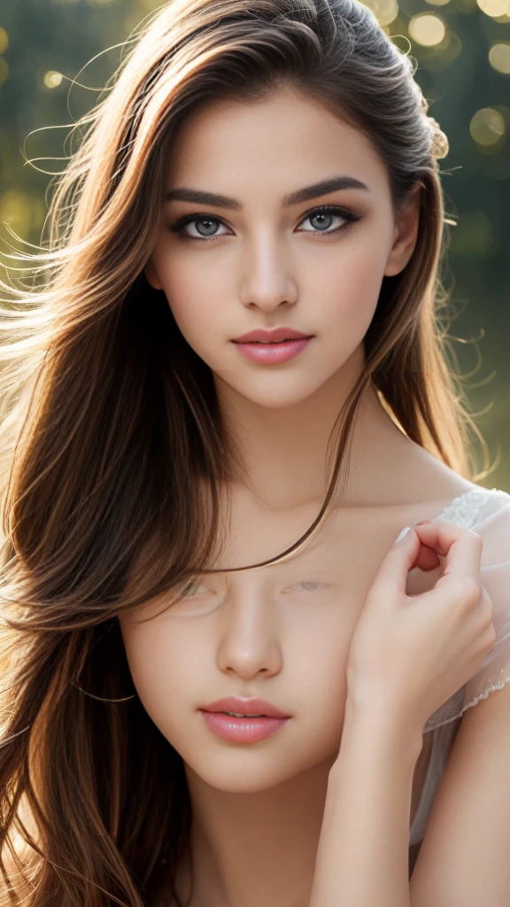 beautiful detailed face, militation, stunning eyes, juicy lips, Gorgeous girl, Soft lighting, Bright colors, portrait, A high resolution, romantic atmosphere, dreamy background, elegant pose, delicate details, flawless skin, captivating look, Charming smile, Visual Arts Aesthetics, master strokes , oil painting style, gallery worthy, Unearthly beauty, flashed, Diffusion of light