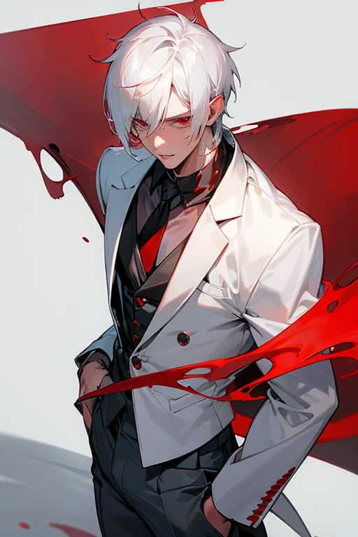 male、White Hair、Short Hair、Red Eye、Cold-blooded man、Handsome、Well-built、Cold Face、Well-formed face、服に滴るsemen、White sludgyしたLove juice、Pants got wet、Overflowing from the crotch、Red stained ears、Looks like he&#39;s in pain、男genital、ejaculation、semen、erection、Love juice、Expose、erection、大量、Wet crotch、Soaking wet、Sexy、White sludgy、liquid、have an erection、genital