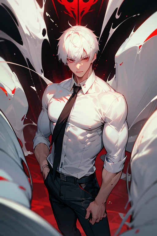 male、White Hair、Short Hair、Red Eye、Cold-blooded man、Handsome、Well-built、Cold Face、Well-formed face、服に滴るsemen、White sludgyしたLove juice、Pants got wet、Overflowing from the crotch、Red stained ears、Looks like he's in pain、男genital、ejaculation、semen、erection、Love juice、Expose、erection、大量、Wet crotch、Soaking wet、Sexy、White sludgy、liquid、have an erection、genital