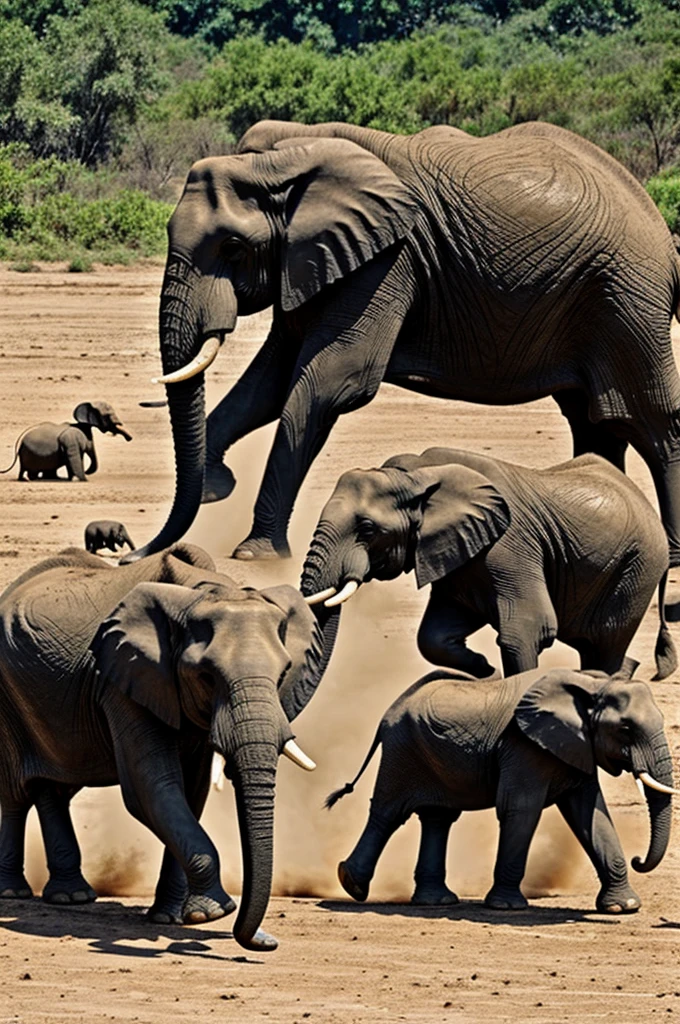 Several elephants are kicking a ball.
