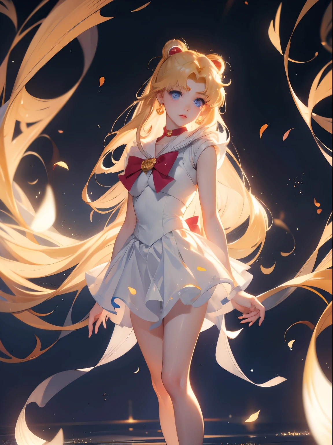 sailor moon, 1 girl, blonde hair, long hair, blue eyes, detailed eyes, single focus, single background, female focus, alone, standing, usagi tzukino, portrait, full body, (Masterpiece:1.0), (best quality :1.0), (8k wallpaper:1.0), (detailed beautiful face:1.0), (detailed deep eyes), deep eyes, looking at the viewer,