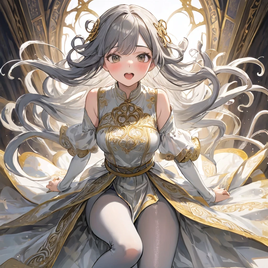 girl, Gold and silver embroidery, Medieval Long Dress(With panniers), Translucent fabric, Pull up the dress by hand, Strong winds, Translucent slip, Grey translucent tights, Peeking from below, Highest quality, Disorder of clothing, sit,Crotch close-up, whole body, Spread your legs,orgasm,blush, Sweat,White panties、Squat、Look at this、skirt、、Attacked by tentacles、Tentacles wrap around my legs、Tentacles in the crotch、Captured by tentacles、cry、shout、Ecstasy face、skirtの中の触手、Do not run away、Lying down、Torn clothes、skirtの下からスパッツが見えます、Spread your legs、Disheveled clothing、skirtをめくった、