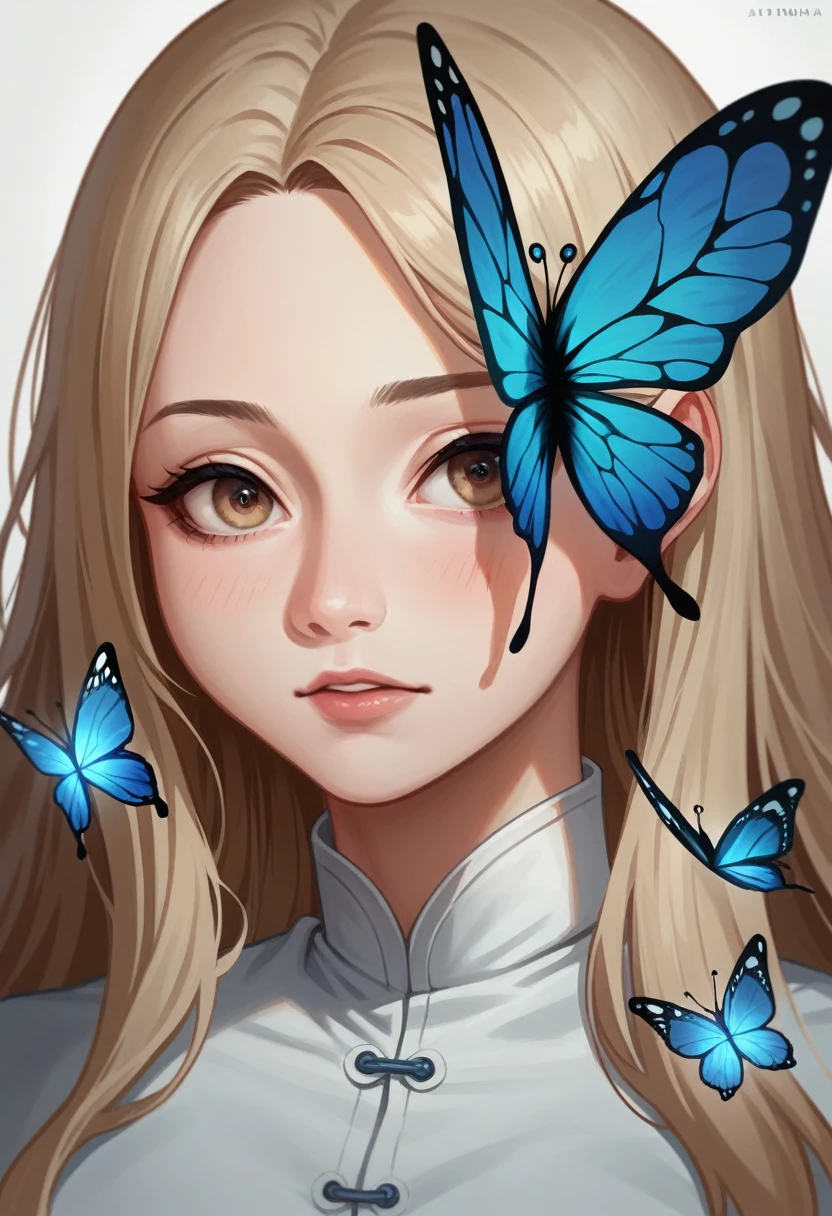 ((eye reflection)), butterfly hair ornament, UHD, retina, masterpiece, ccurate, anatomically correct, textured skin, super detail, high details, high quality, best quality, highres, 1080P, HD, 4K, 8k, 16k