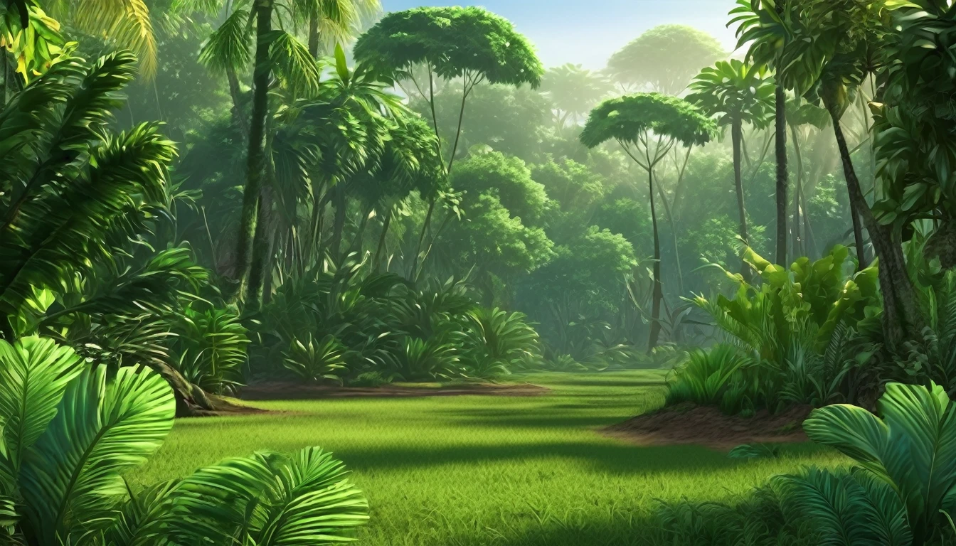 Tropical forest in the early morning, tropical island, realistic