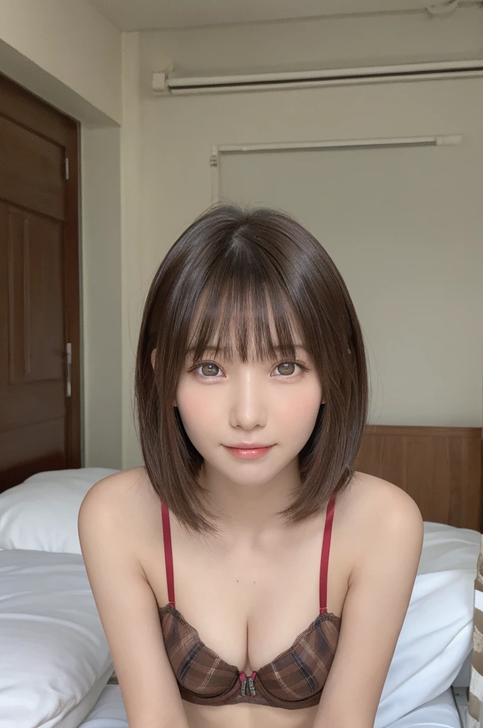naked、One Girl, (beautiful girl, Delicate girl:1.3), (:1.3),
break, plaid pattern bra, plaid pattern panties,
break, (病院のベッド
break, Very beautiful eyes, (Symmetrical eyes:1.3),
break, Small breasts, Brown eyes, Parted bangs, Brown Hair, (Upper teeth, 最高のsmile:0.2),
break, (Eye and facial details:1.0),
break, (masterpiece, Highest quality, Very detailed, Detailed face, 8k)smile、Standing backwards、whole body、Small Ass、Hospital room、Hospital room、nurse、nurse、Looking back