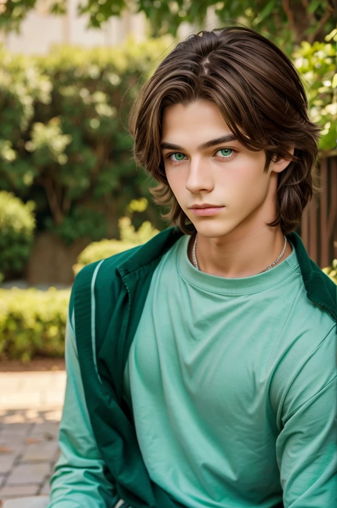 A modern prince with green eyes and brown hair with the name xander he is 16 years old 