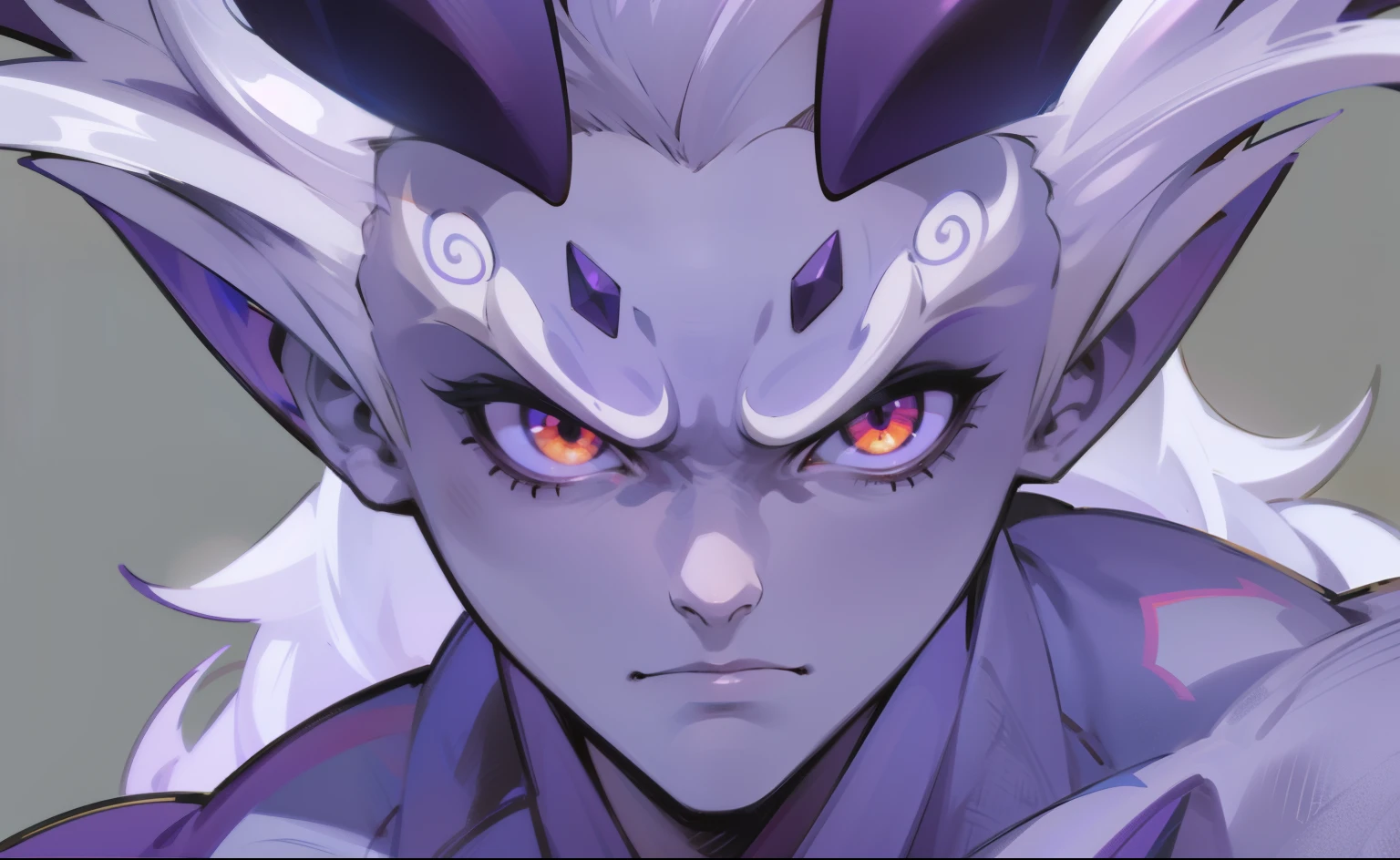 Monster male head with fierce features and purple Chiyou HD details