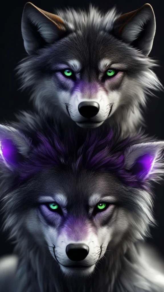 It generates a being that has one purple eye and one yellow eye and that is human but its eyes are bright and look like a wolf and it has small scales on its neck and forearms and it looks like a human ok and around it there are people dressed in black and ghosts that look like him but have different eye and skin and face colors 😃