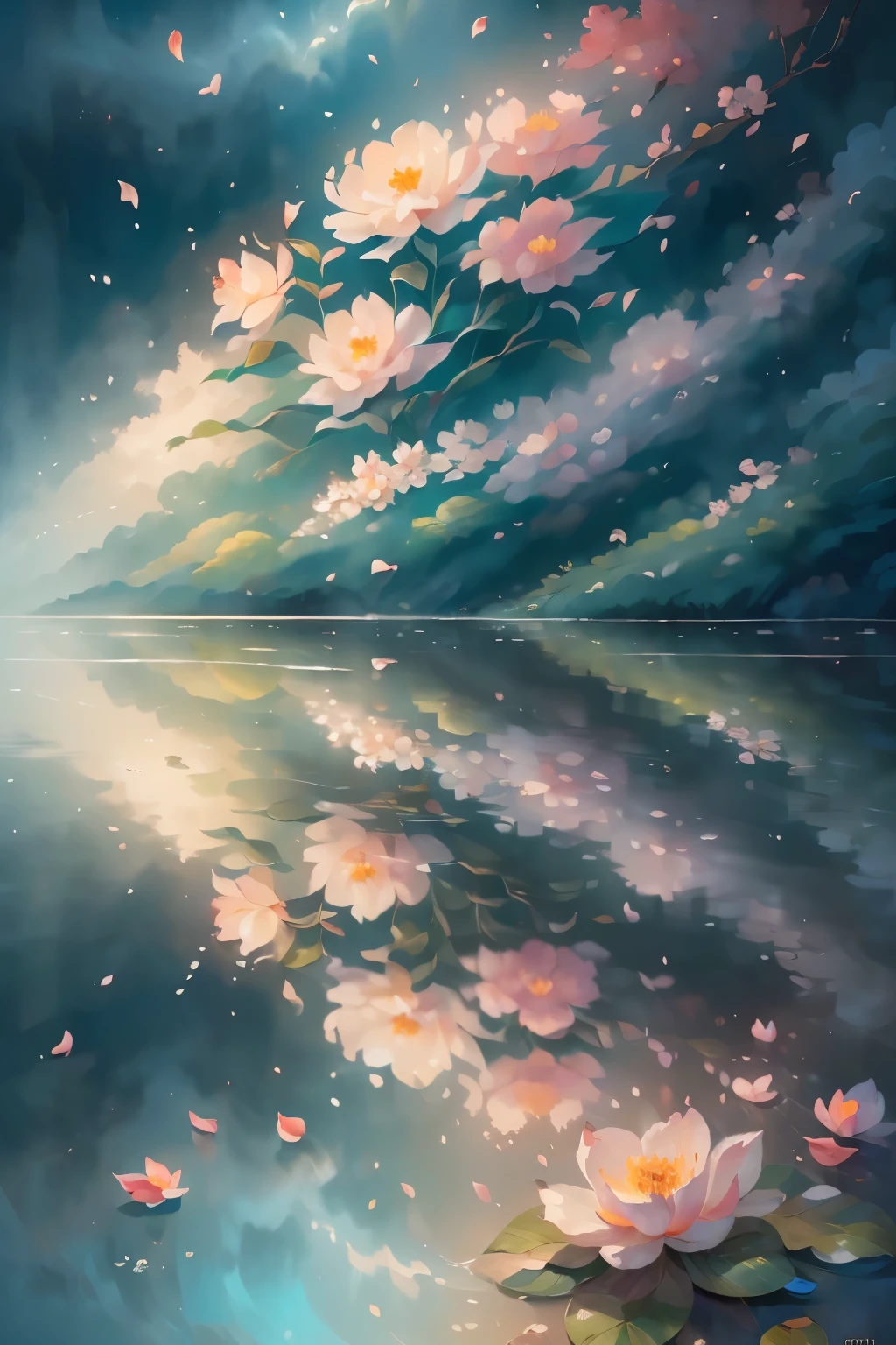 a beautiful detailed garden, a single jasmine flower in full bloom, jasmine petals floating in the wind, peaceful serene landscape, colorful natural scenery, (best quality, 4k, 8k, highres, masterpiece:1.2), ultra-detailed, (realistic, photorealistic, photo-realistic:1.37), (inspirational:1.1), (pure, ethereal:1.2), dramatic lighting, vibrant colors, stunning natural beauty