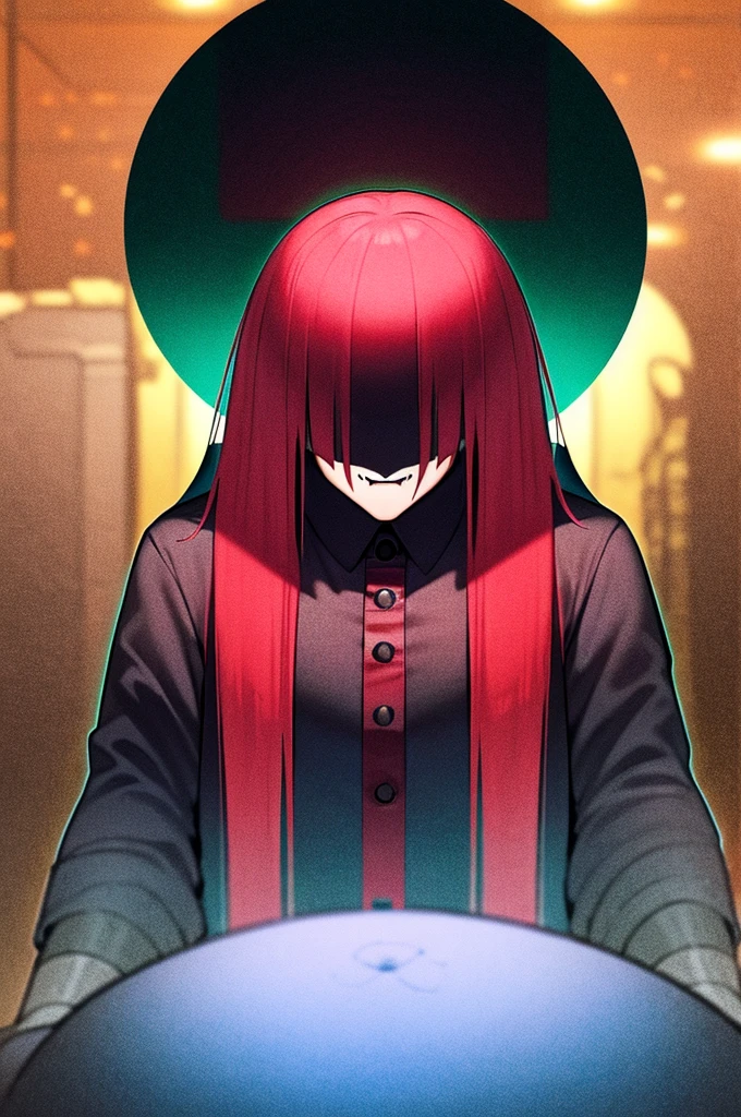 Blood God wearing a black fedora, ripped black shirt, long red hair, grey skin, crying blood, grave in background, full body