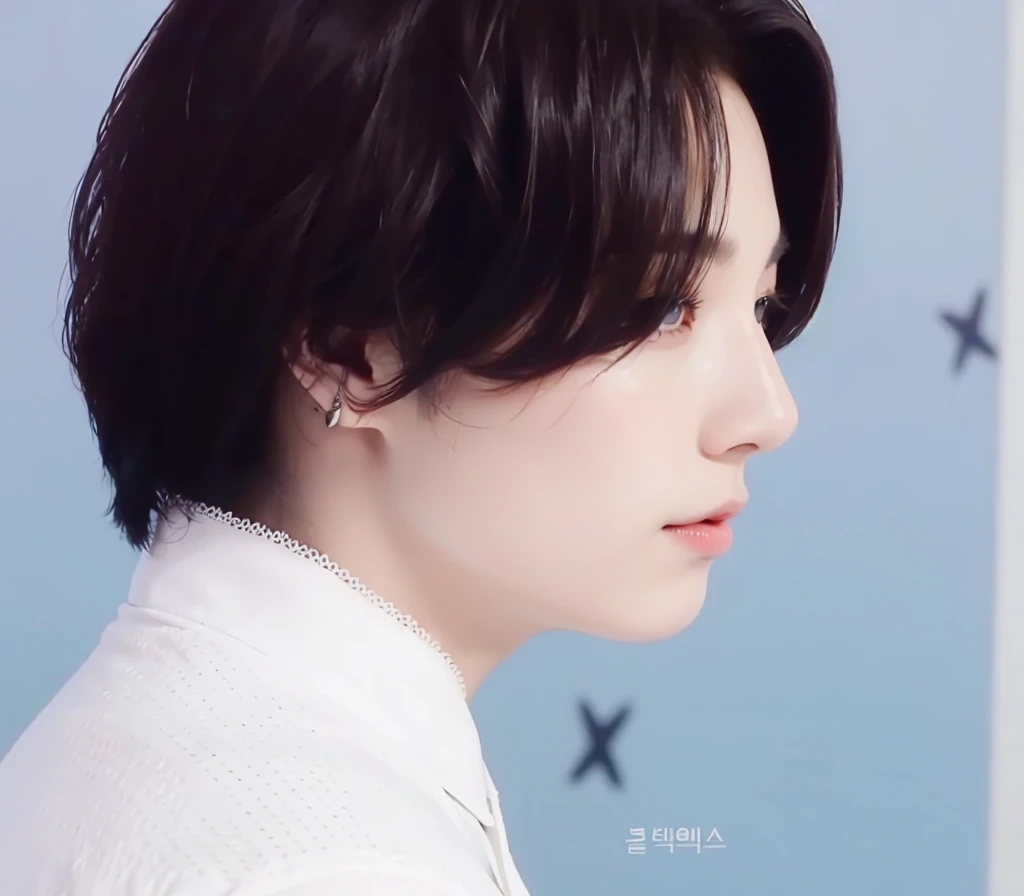 Kpop boy, Jeon Jungkook, smooth skin, big eyes, beautiful lips.