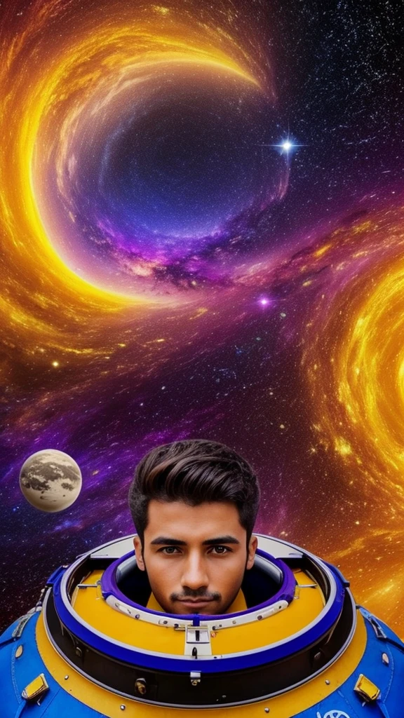 Un chico con un ojo de color amarillo y otro morado mirando al espacio 🚀