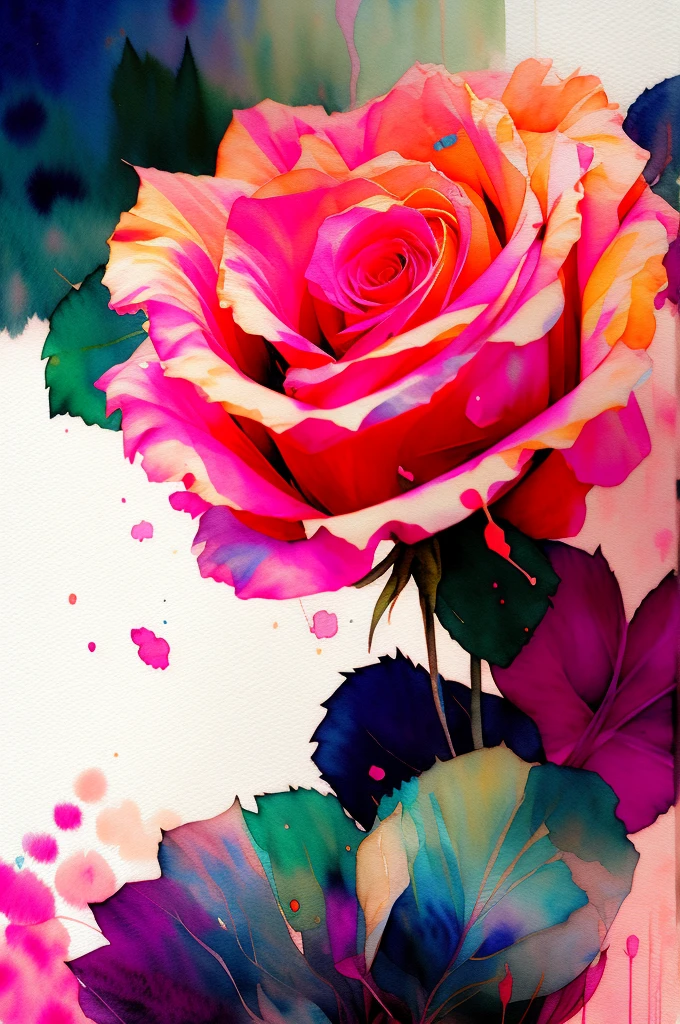 wtrcolor style, (rose) digital art, official art, blown by the wind, masterpiece, beautiful, ((watercolor)), paint splatter, intricate detail. Great detail, [dripping:0.7], Trending on Artstation, Rachel Walker
