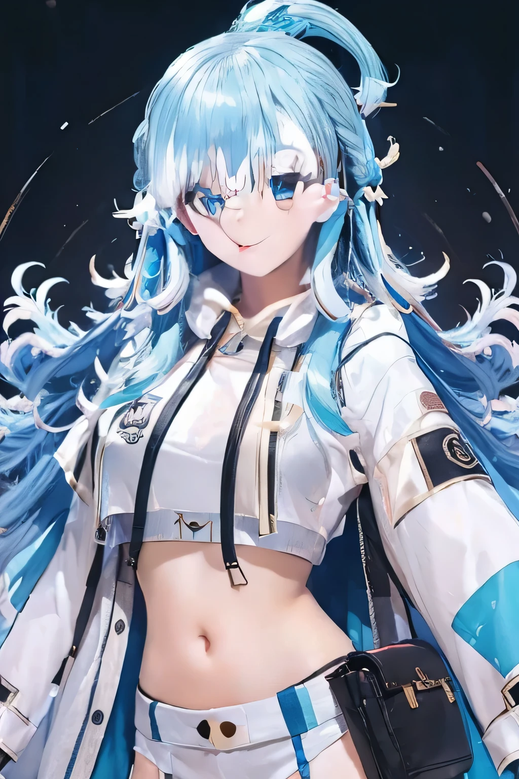 (high detailed skin), 8k uhd, soft lighting, high quality,Beautiful girl, make her realistic, girl,Blue hair, blue eyes,Korean face,Be human, be human!!!4k hd,Perfect,Anime becomes human