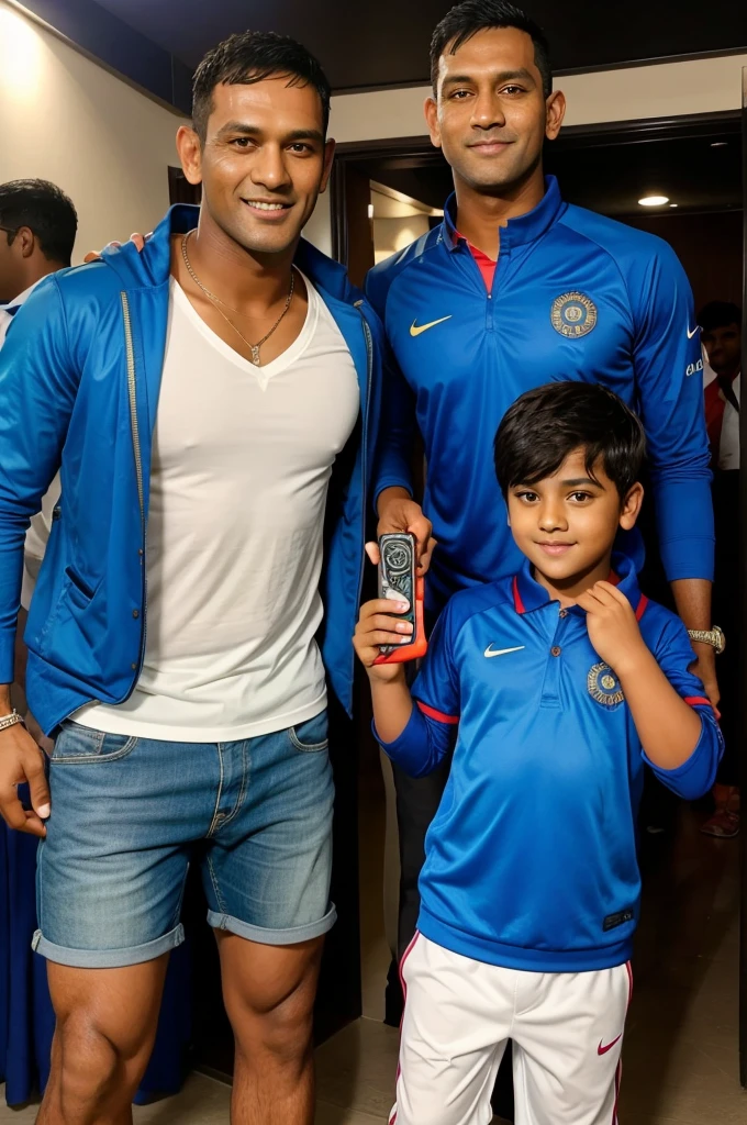 I want a boy who is taking a photo with Dhoni.