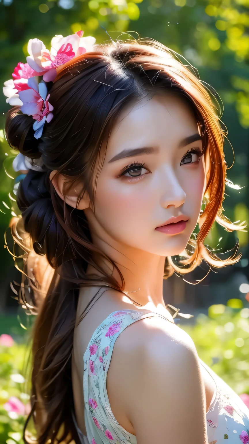 masterpiece, (最high quality), ((Most detailed)), Depth of written boundary, Beautiful girl, Beautiful Face, nature, Spirit, flower, Colorful landscapes, Flowers, butterfly, Glowing Dress, element, Random hairstyle,masterpiece, 最high quality, high quality, High resolution, Big Tits, ((Upper body portrait)), Random pose、