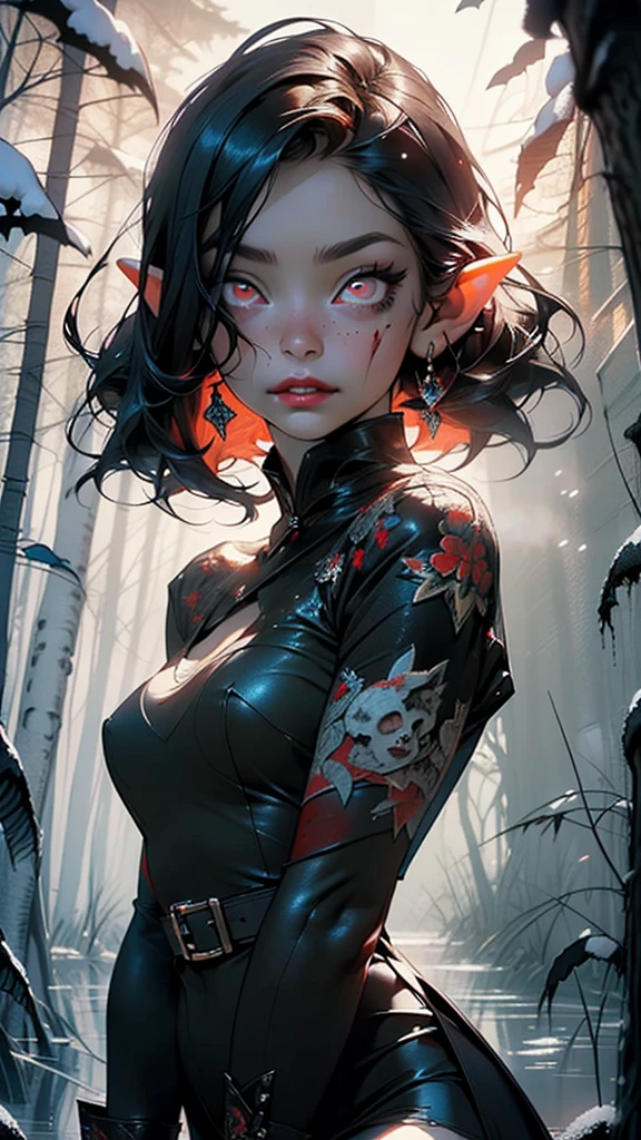 evil loli elf,(((little ,tiny little body,little))),(((6 years old))),((anime elf with extremely beautiful black hair)),(((elf))),(((elf ears))),
(((flat chest))),((((black hair:1.35,short black hair,colored inner hair,ear breathing)))),(((red_eyes:1.3))),intricate eyes,beautiful detailed eyes,symmetrical eyes,big eyes:1.5,(detailed body,(detailed face)),Vampires,((Red glowing eyes)),evil look,Clear facial features,Vampire fangs exposed,(((bloody,bloody eyes,fantasy and horror art,blood on the face,horribly beautiful eyes,blood red lips,))),
cute,slutty,erotic,daring,((nsfw)),
zettai ryouiki,revealing clothing,show skin,(((Dressed in a gorgeous Gothic dress,rosette,Skull decoration,the bats,The body is surrounded by a red mist,rays of moonlight))),(black gloves),((Torn and dirty clothes, disturbingly pale skin, creepy atmosphere)),(((intricate outfit,intricate clothes,embroidered outfit,ornate outfit,embroidered clothes,ornate clothes))),
(dynamic pose:1.0),crazy,horror,(centered,scale to fit dimensions,Rule of thirds),
((Premonitory feeling of danger, horror movie vibrations, Nightmare horror)),
((snowy pine forest at night, dark forest, swamp, murky water, foggy, creepy aura, eerie atmosphere)),with dark stormy clouds,winter,scenery:1.25,intricate scenery,((snow forest background)),
(Glossy winter ornaments),highres,sharp focus,(ultra detailed,extremely detailed),(photorealistic artwork:1.37),(extremely detailed CG unity 8k wallpaper),(((vibrant colors,vibrant theme))),(intricate),(masterpiece),(best quality),artistic photography,(photography taken by sldr),(intricate background),perfect rendered face,perfect face details,realistic face,photo realistic,((intricate detail)),(((realism))),