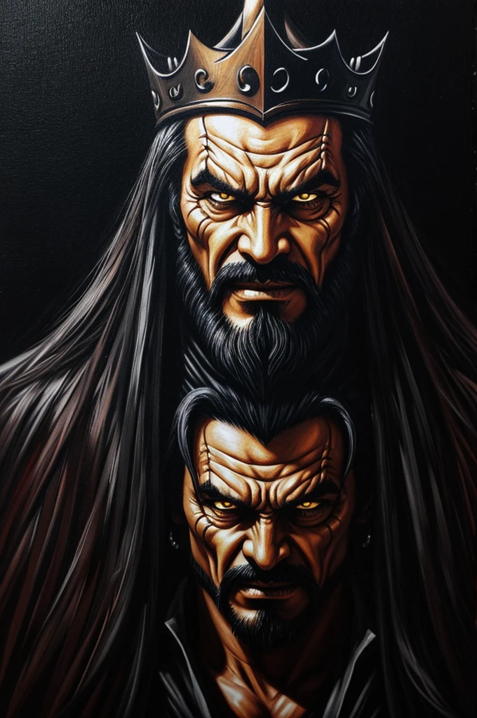 An evil king who has fang in oil art style
