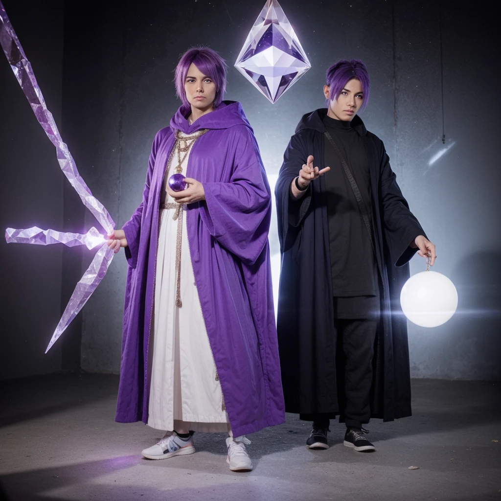 Birthday picture,male,Holding a divination crystal ball in one hand,Purple Hair,Standing,Wizard robes