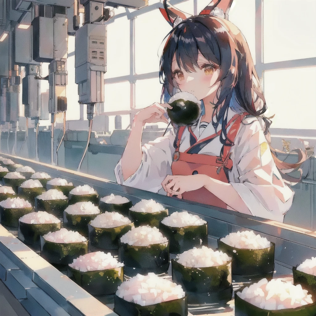 anime girl At the factory with rice and sushi rolls, Kantai Collection Style, praise girl, praise art, At the factory, Casciato, praise, Beautiful and detailed anime art, From the Azur Lane video game, Anime Food, Cute girl anime visuals, praise technology, Pixiv, Gwaiz, Rorish, Zerochan Art