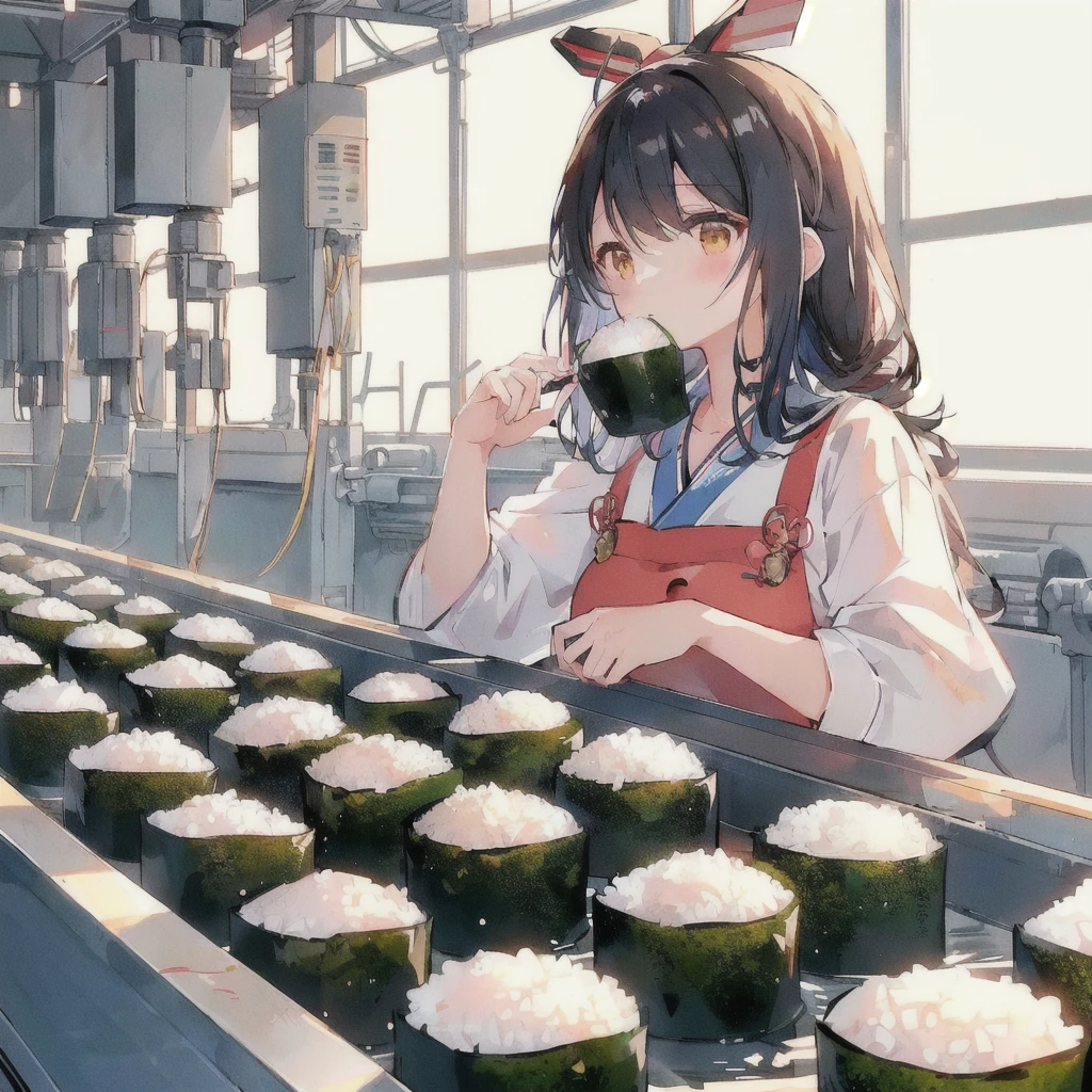 anime girl At the factory with rice and sushi rolls, Kantai Collection Style, praise girl, praise art, At the factory, Casciato, praise, Beautiful and detailed anime art, From the Azur Lane video game, Anime Food, Cute girl anime visuals, praise technology, Pixiv, Gwaiz, Rorish, Zerochan Art