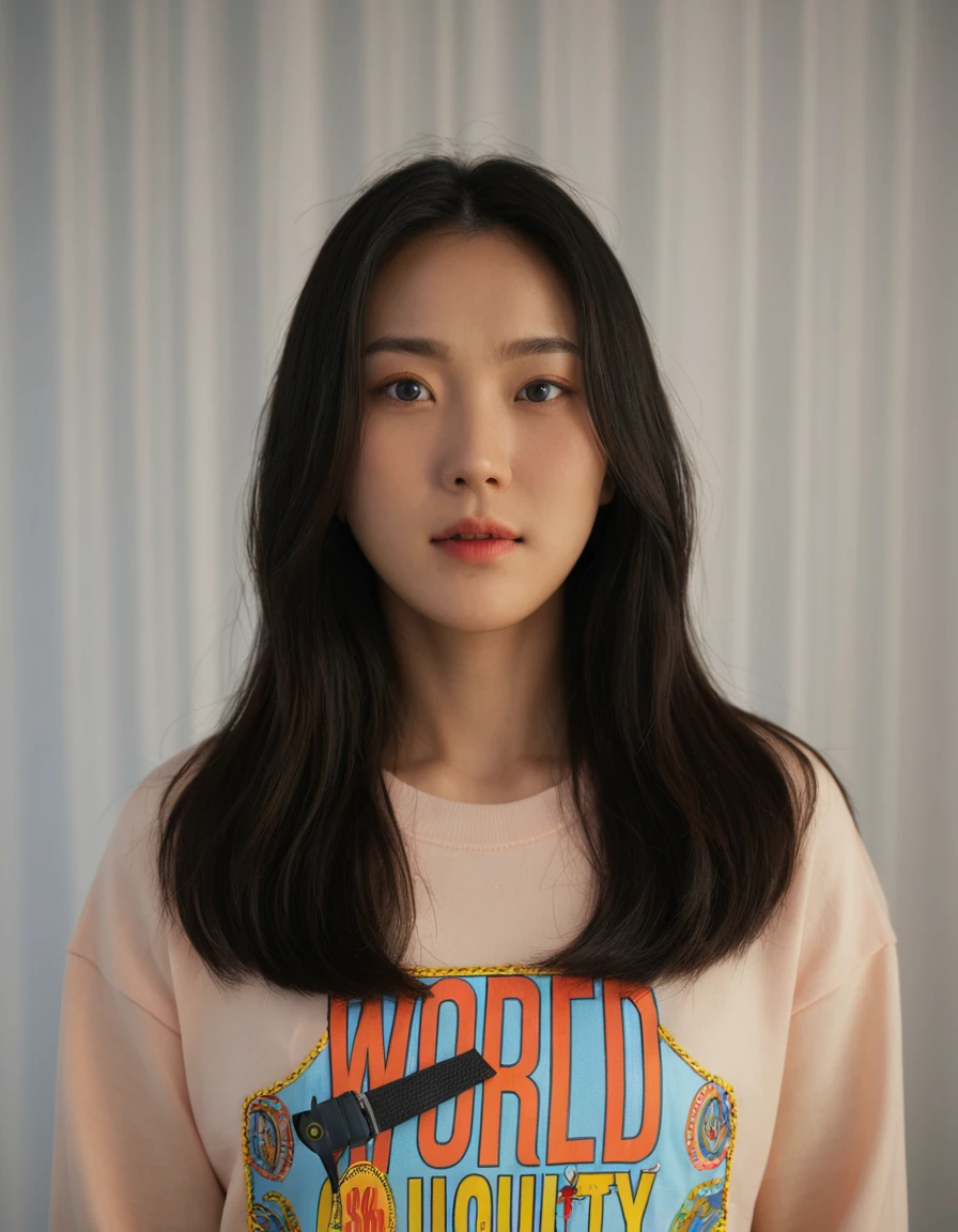 Best Quality, 8k, Masterpiece, (Portrait: 1.3), (photo realistic:1.4), (hyper realistic:1.4), Sharp Focus, looking at viewer, (smoother lighting:1.1), (increase cinematic lighting quality:0.9), realistic lighting, backlighting, light on face, ray trace, (brightening light:1.2), (Increase quality:1.4), sharp detail, (best quality real texture skin:1.4), finely detailed eyes, black_eyes, finely detailed face, 25 year old Korean woman