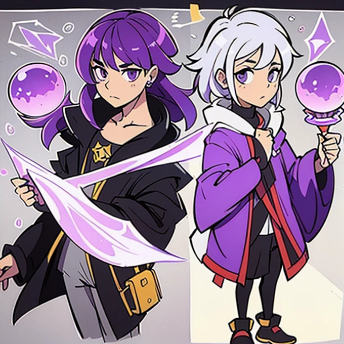 Birthday picture,male,Holding a divination crystal ball in one hand,Purple Hair,Standing,Wizard robes