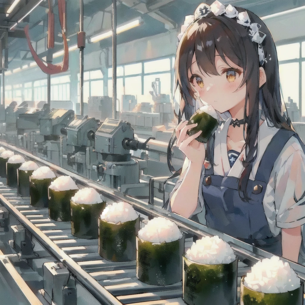 anime girl At the factory with rice and sushi rolls, Kantai Collection Style, praise girl, praise art, At the factory, Casciato, praise, Beautiful and detailed anime art, From the Azur Lane video game, Anime Food, Cute girl anime visuals, praise technology, Pixiv, Gwaiz, Rorish, Zerochan Art