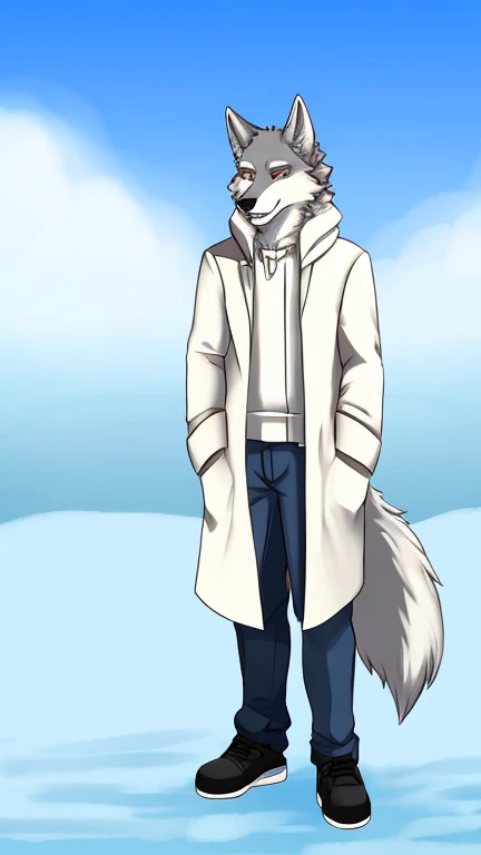 White fur, wolf, anthro,White coat,whole body,Cold