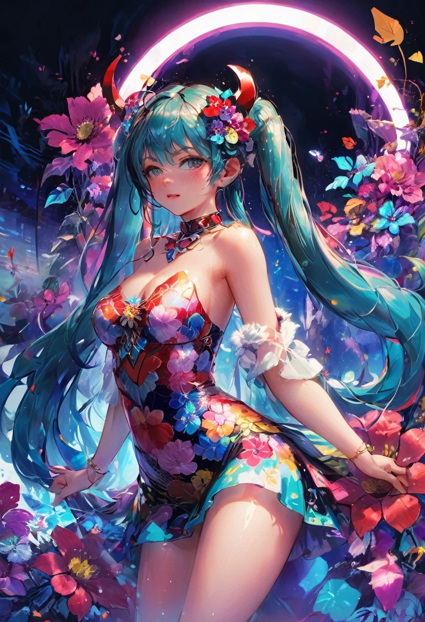 (Highest quality, 4K, 8k, High resolution, masterpiece:1.2), Very detailed, (Realistic, photoRealistic, photo-Realistic:1.37), expressive aesthetics, 1960s counterculture, Brightly colored humanoid, Psychedelic Art, Retro art style, Sharp details, abstract pattern, , , , , Flower Power, , Psychedelic Background, Fractal Art, Multicolored neon lights, A unique and trippy perspective, landscape, Hallucinations, a mind-changing experience, Motion Blur, Fluid movement, Synthesizer Sounds, Realistic fur rendering, Rich and vibrant color palette, , Mysterious glow, high contrast lighting, , , One Girl, alone, voluptuous, , , , , Wet, Glowing Skin, , , Wrist cuff, , , , , Red cheeks, , , , , , Nipples, , , Pussy, Ahegao, Shiny rosy lips, Sexy posture, Dynamic pose,Lens flare, Hatsune Miku, One succubus tail,