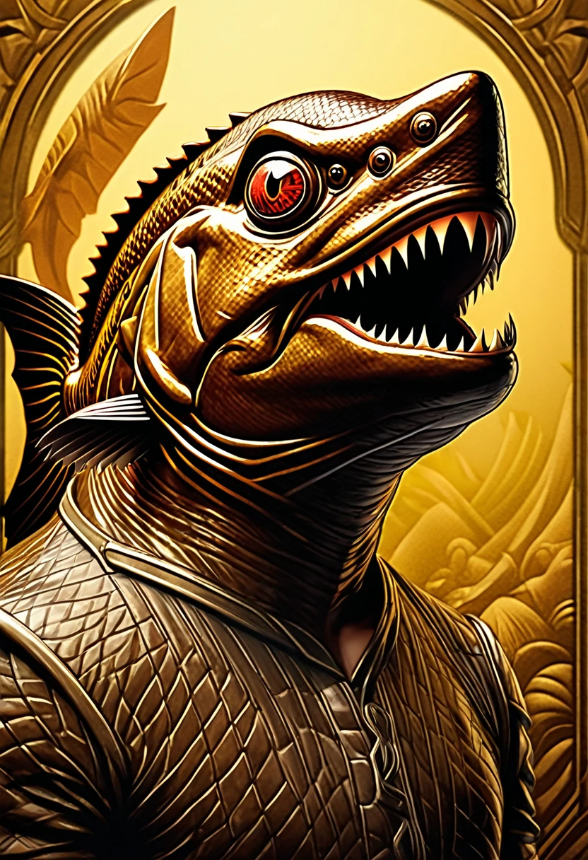 Piranha, The New Renaissance, Friend or Foe?, the rip, Cosplay, Art Deco, Fine-art photography, Farmer, Brown color --ar 1:1 --s 305 --c 38 --w 530 --q 1