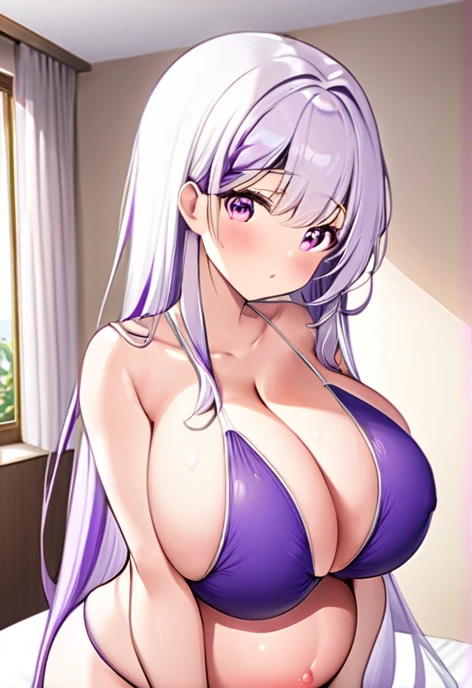 Pregnant women,Pregnant belly,Multiple births,Swimwear,Big Breasts,Large bust,Purple and white hair,Hair Gradient,Long Hair