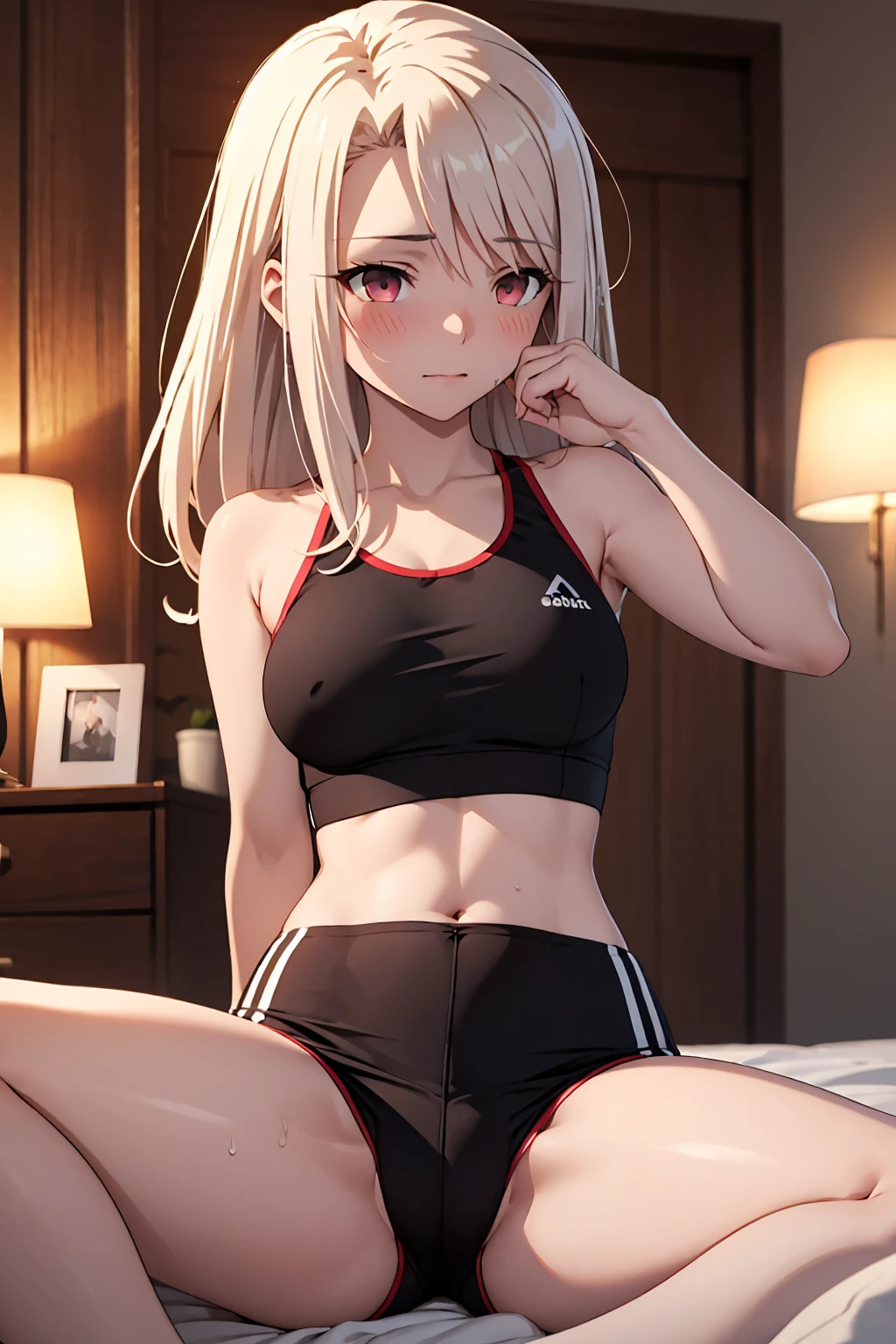 NSFW(Highest quality:1.5, High resolution, 超High resolution, 4K, Detailed lighting, Shaders)(masterpiece:1.2), Very detailed, destiny/Background of the stay, indoor, Illyasviel von Einzbern alone, Cowboy Shot,Long Hair, Gray Hair, Red eyes, Sports bra with a small area Latex shorts M-shaped foot Sexy look atmosphere Beautiful night view bedの上 超blush topless Completely naked, Spread your legs, Sheet, Lift your legs, nude, (pussyfocus:1.0) Sweat, Shiny skin, Heavy breathing, ( Sex, sexual intercourse, put in, Heterosexual, Motion Lines, Motion Blur, Talking Spirit:1.1), (Lie in, Lie in on your back, bed,Subjective:1.1)blush Pushed down Face distorted by pleasure Resisting Pleasure Blushing Wet nipples licked Overflowing body fluids Spurting of bodily fluids ((0 Close your eyes and lean back)) (((Ecstasy)))++